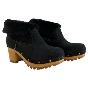 UGG Black Suede/Sheepskin Clog Boots, Women 10